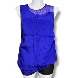 Heather Womens Blouse Shirt Top Silk Satin Ribbed Sleeveless Pullover Blue XL